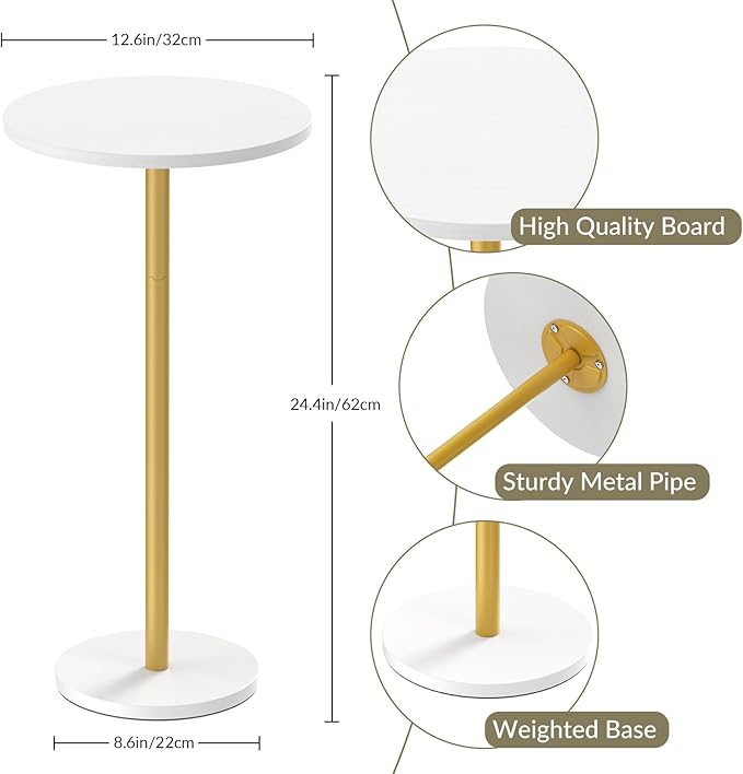 White Small Round Side Table Set of 2 Pedestal Drink End Table - Image 3