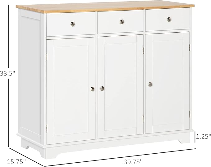 HOMCOM Sideboard with Solid Wood Countertop, Modern Kitchen Storage Cabinet - Image 3