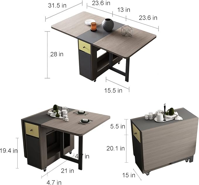 Folding Dining Table Set for 4, Foldable Kitchen Dinner Table and 2 Chairs Set - Image 3