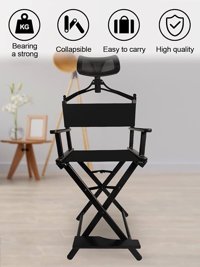 Lorvain Folable Makeup Artist Stool, Portable Tall Folding Director's Chair - Image 7