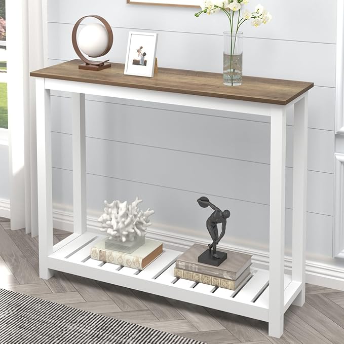 FOLUBAN Farmhouse Sofa Table, Rustic Vintage Console Table by FOLUBAN