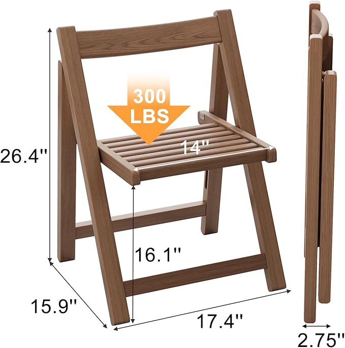 Soild Wood Folding Chairs Set of 2, Indoor or Outdoor Wooden Foldable Dining - Image 2