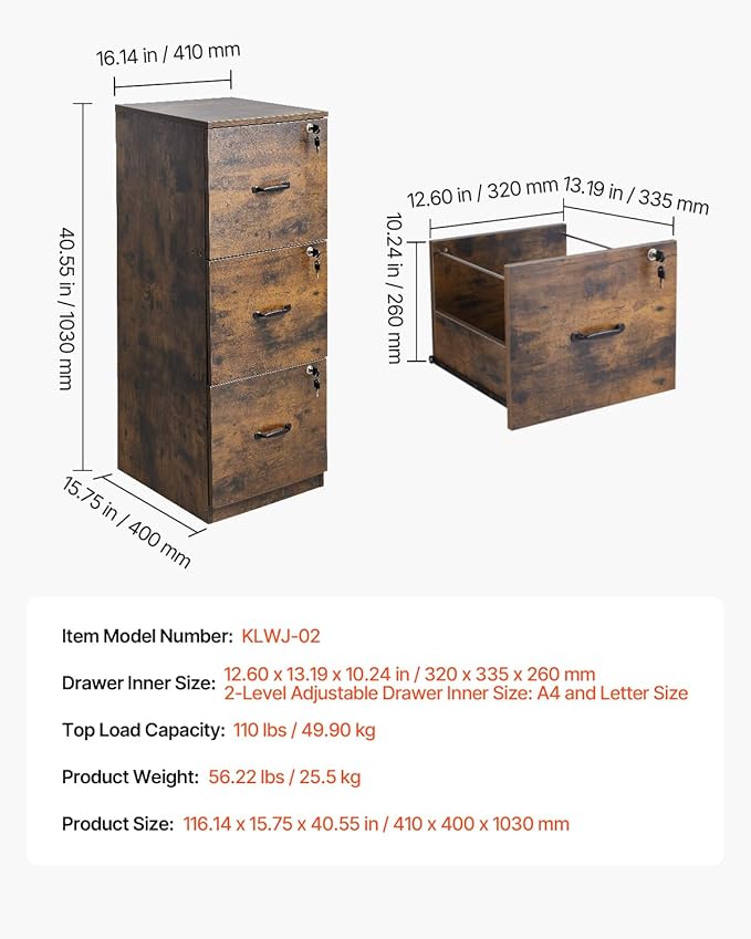 VEVOR 3 Drawer File Cabinet - Image 3