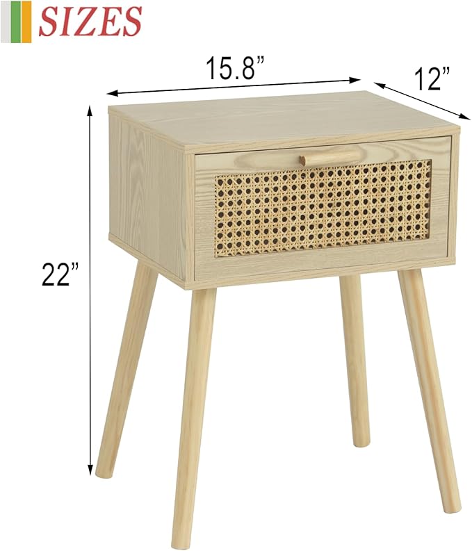 AWASEN Rattan Nightstand, Bedside Table - Image 2