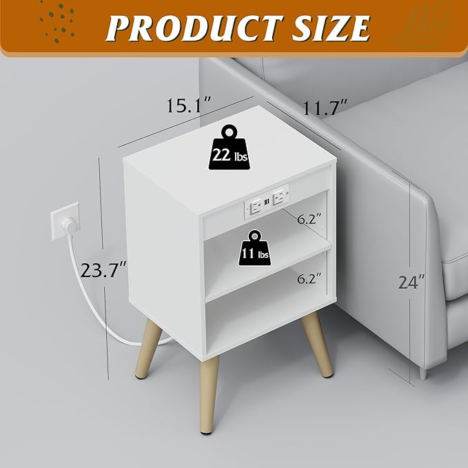 WLIVE White Nightstand, Bedside Tables, Night Stand - Image 3