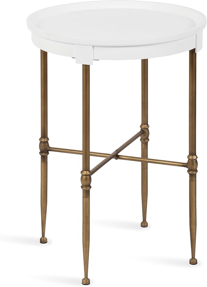 Kate and Laurel Valdi Modern Round Side Table; 19 x 26; White and Antique Gold; by KateandLaurel