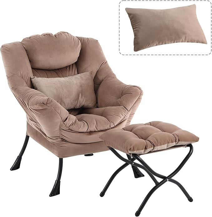 Lazy Chair with Ottoman, Modern Accent Chair with Lumbar Pillow, Comfy Chairs - Image 8