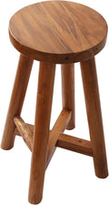 Bar Stool with Round Seat for Kitchen Island Counter, Solid Teak Wood Barstool by JOLLYMER