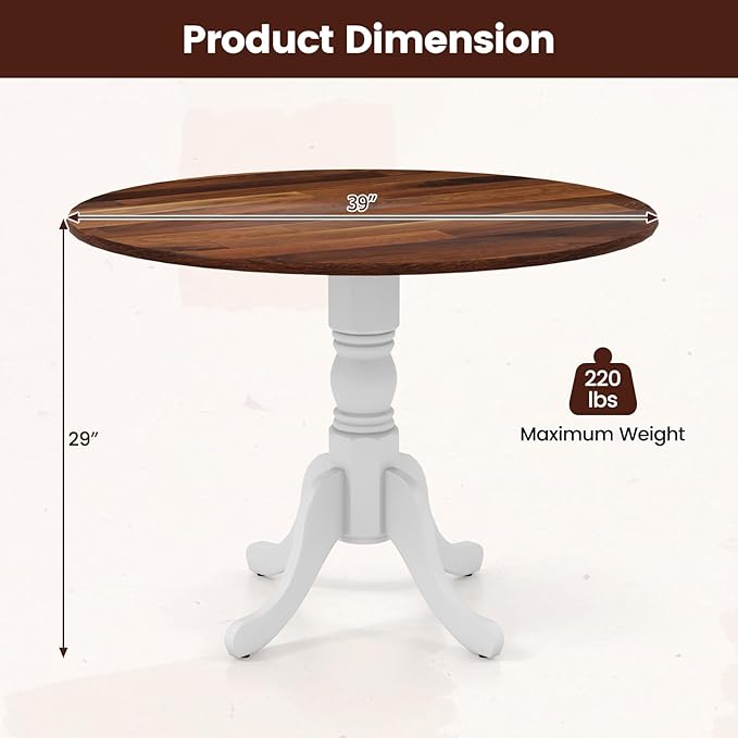 COSTWAY Round Dining Table for 4, 39 inch Kitchen Table - Image 3