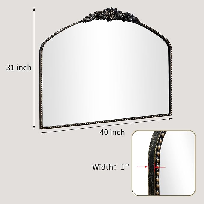 Black Brushed Gold Antique Mirror, Traditional Vintage Mirror - Image 4
