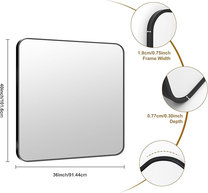 KOCUUY Black Rectangle Mirror, Large Metal Framed Mirror - Image 9