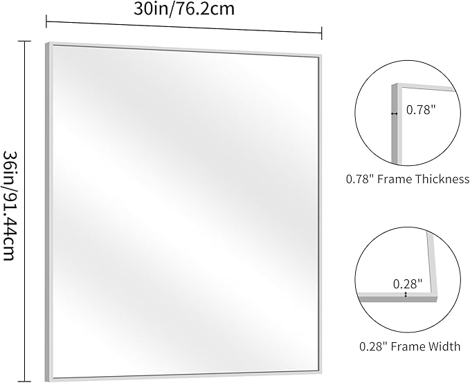 YIROMAN Bathroom Mirror 30"x36", Brushed Silver Bathroom Mirror - Image 8