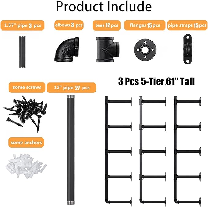 Industrial Pipe Shelf Brackets Wall Mount, Open Black Pipe Shelving - Image 7