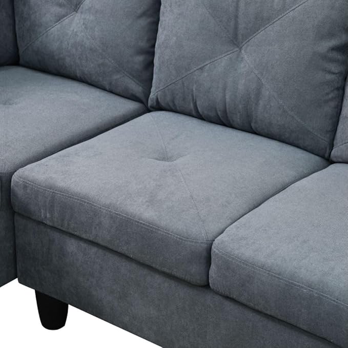 Dark Grey L-Shaped 3-Piece Flannelette Sofa - Image 5
