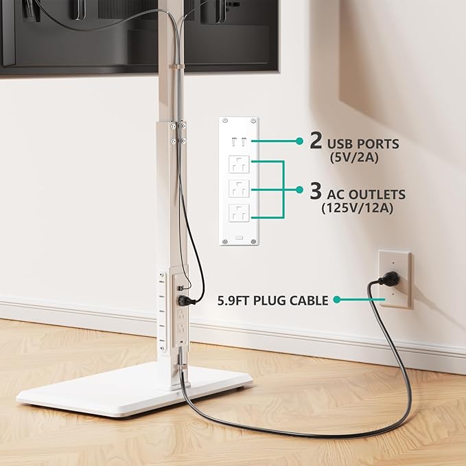 WALI Floor TV Stand with Power Outlet, Tall TV Stand Mount - Image 2