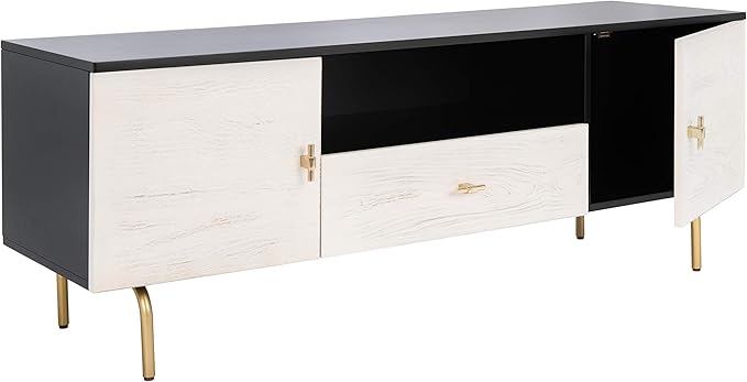 SAFAVIEH Genevieve TV Stand for up to 65" Flatscreen – Black & White Washed - Image 4