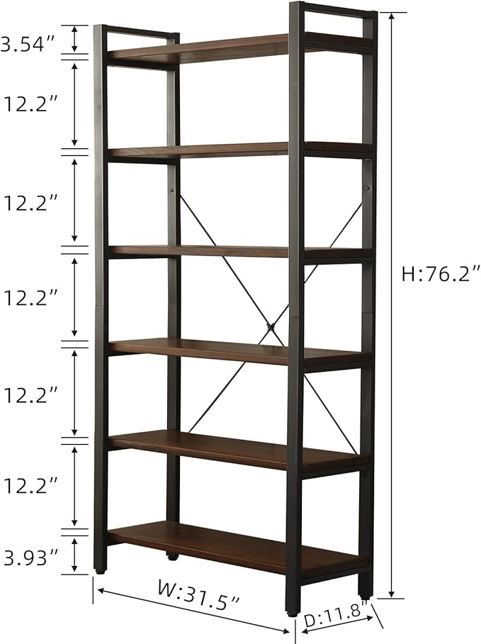 WH-AOERPYMY Natural Real Wood Bookcase, Industrial Bookshelf, 6 Tier Solid Wood - Image 2