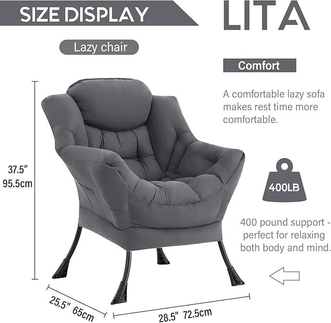 LITA Lazy Chair with Ottoman, Modern Accent Leisure Upholstered Sofa, - Image 3