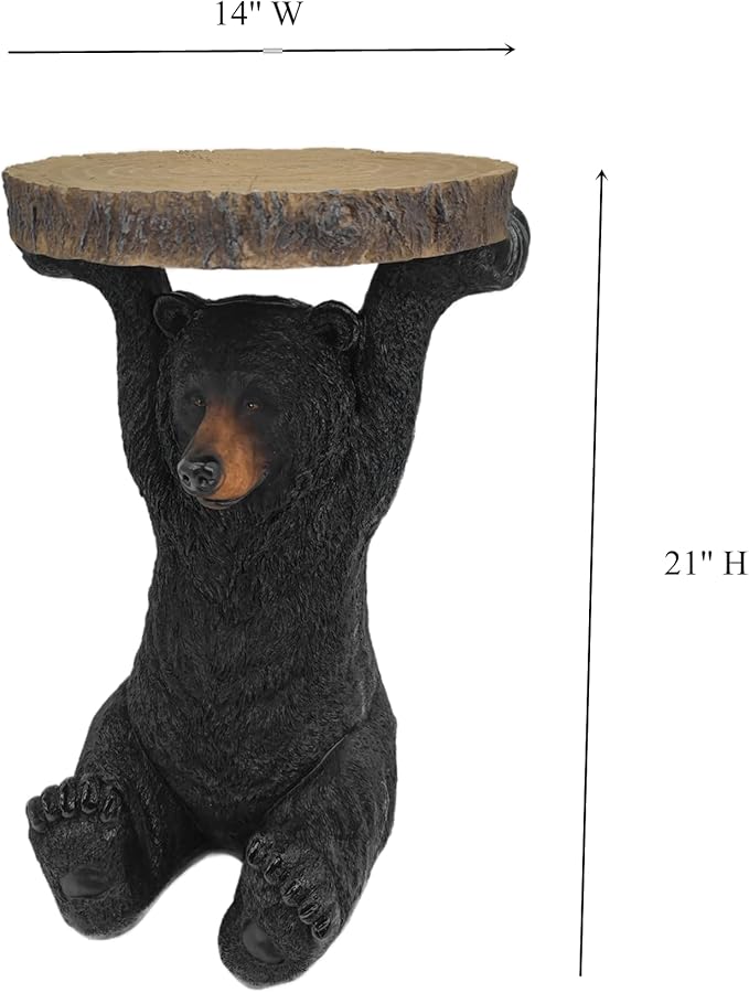 American Black Bear Side Table Pedestal End Table Stool Resin Bear Statue Hand - Image 3