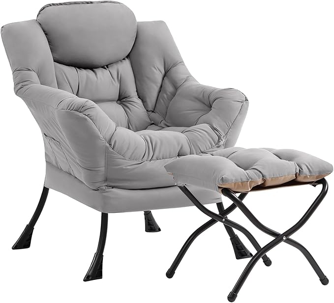 Cozy Lazy Chair and Ottoman, Large Contemporary Accent Lounge Chair Set by Givjoy