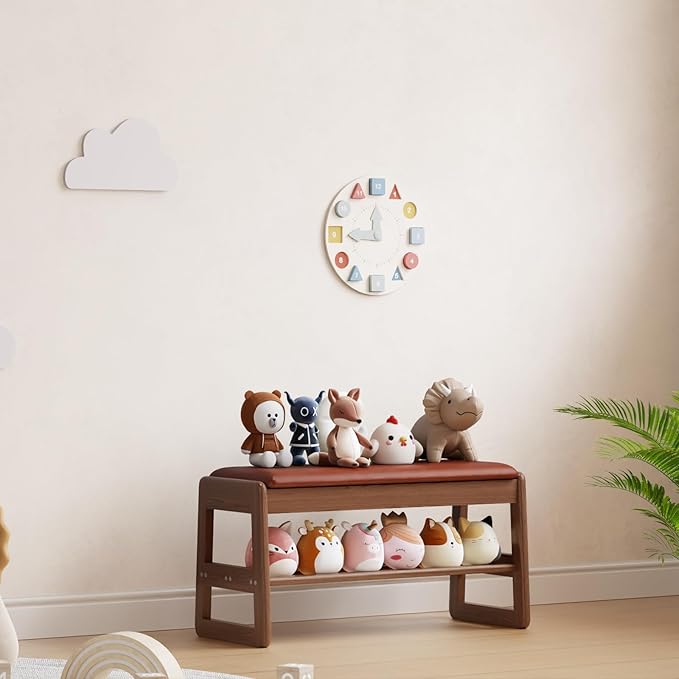 Shoe Rack Bench with Leather Cushion, 2 Tiers Shoe Bench with Flip-Top Storage - Image 2