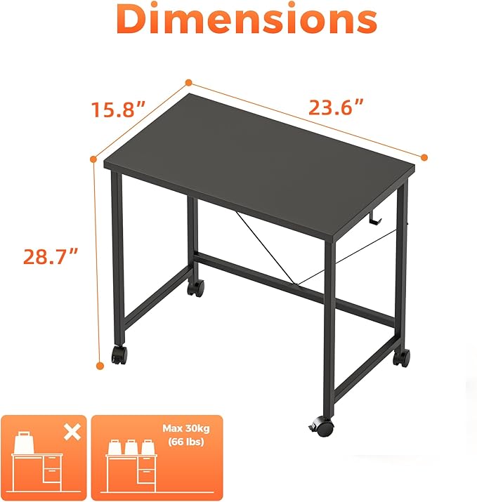 Rolling Computer Desk with Wheels, Gaming Desk - Image 2