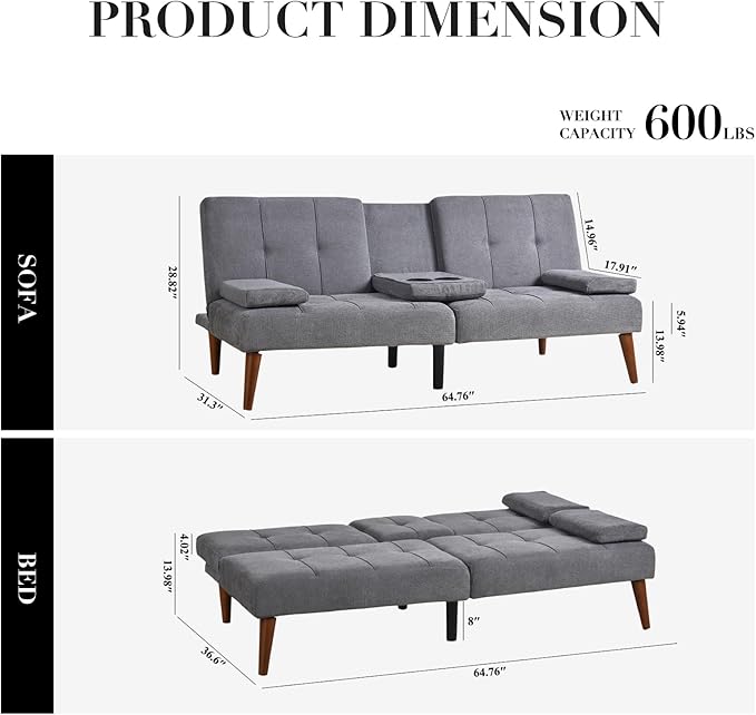 COLAMY Futon Sofa Bed-Fabric Small Couch, Small Lounge Convertible - Image 3