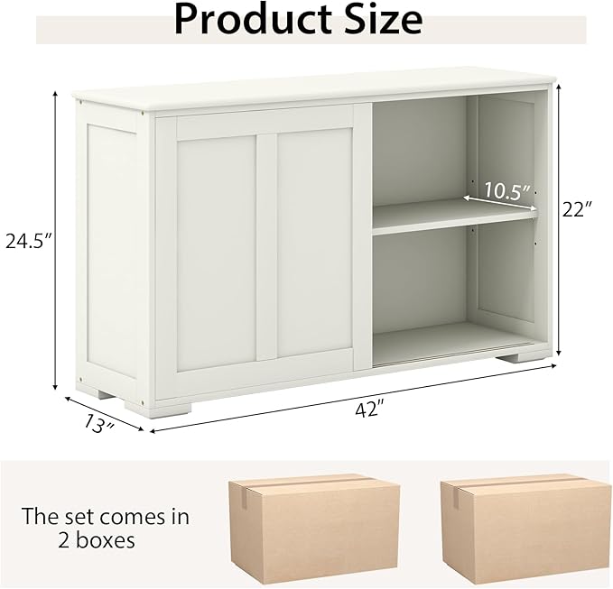 Costzon Sideboard Buffet Cabinet of 2, Wooden Kitchen Storage Cabinet - Image 3