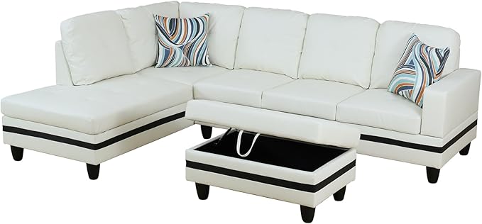 L Shaped Couch PU Leather Sectional Couch Upholstered 3 Pieces Sofas - Image 3