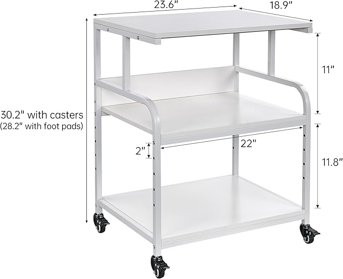 White Printer Stand, 23.6 x18.9 x 30 Inches Big Size Printer Table - Image 2