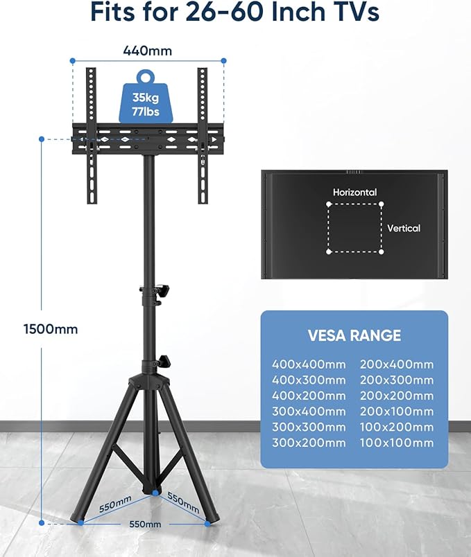 FORGING MOUNT Tripod Portable Floor TV Stand, Foldable Stand Height Adjustable - Image 3