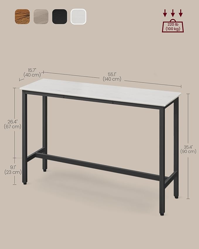 VASAGLE Bar Table, Narrow Long Kitchen Dining Table, Sturdy Metal Frame - Image 3