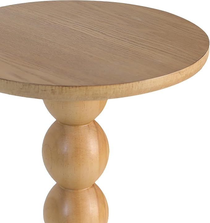 Round Wooden Side Table with Stacked Ball Pedestal Base, Accent Nightstand - Image 5
