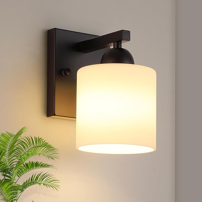 Matte Black Milk Glass Wall Sconces, 1 Pack Hardwired Indoor Wall Light Fixtures by MecgirnLighting