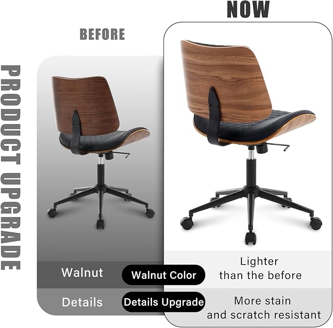 Home Office Chair No Arms with Wheels, Adjustable Height Small Desk Chair - Image 7