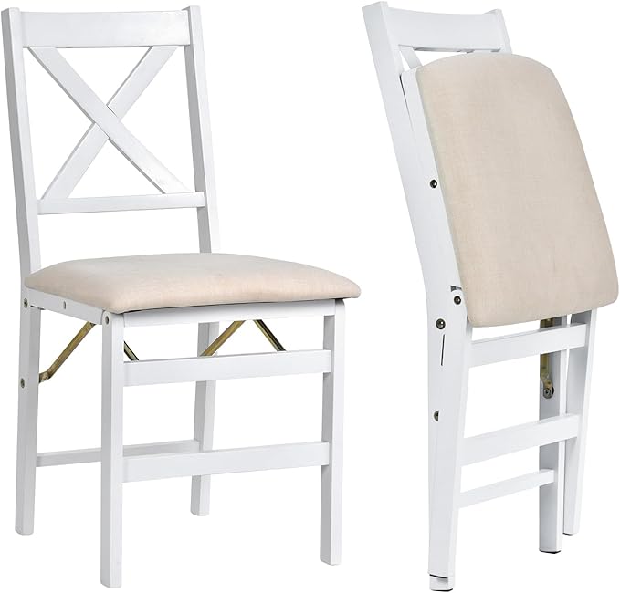 COLAMY Folding Dining Chairs Set of 2 – White Wooden Dining Room Chairs - Image 2