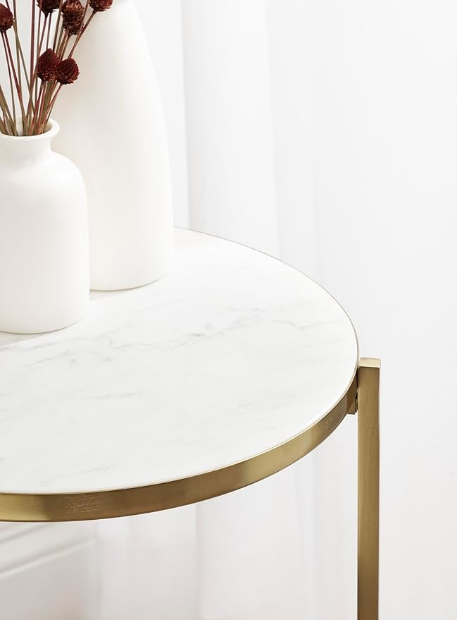 Kate and Laurel Aguilar Modern Round Side Table, Genuine Marble Nightstand - Image 4