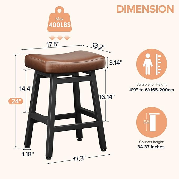 Counter Height Bar Stools Set of 3, 24 Inch Barstools - Image 2
