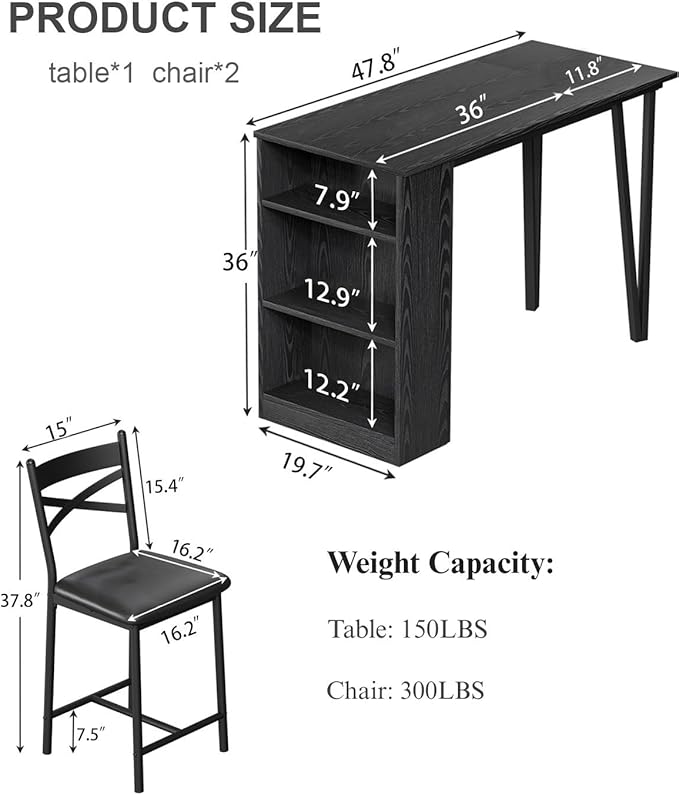 Garvee Bar Table and Chairs Set, 3 Piece Bar Table Set - Image 2