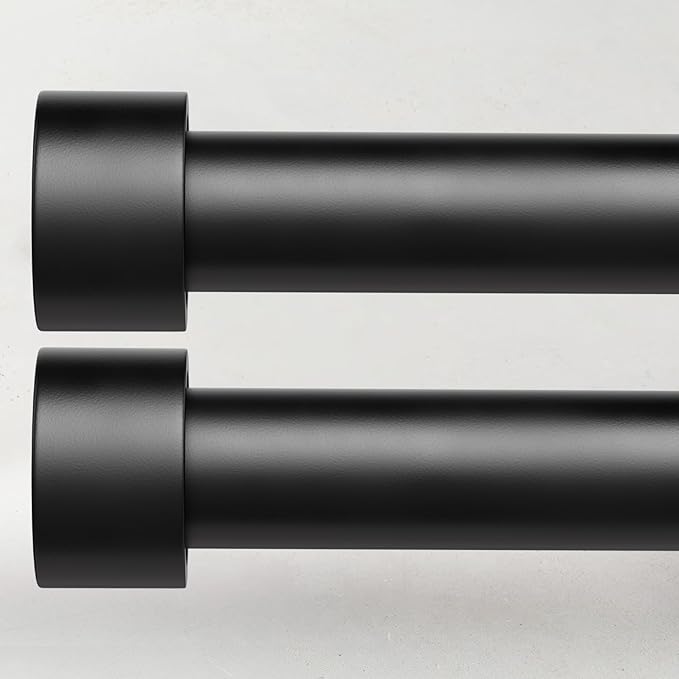 2 Pack Curtain Rods for Windows 48 to 84 Inch, 1 Inch Black Adjustable Heavy by TimeForest