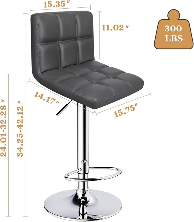 Bar Stools Set of 2, Armless Adjustable Swivel Barstools - Image 3