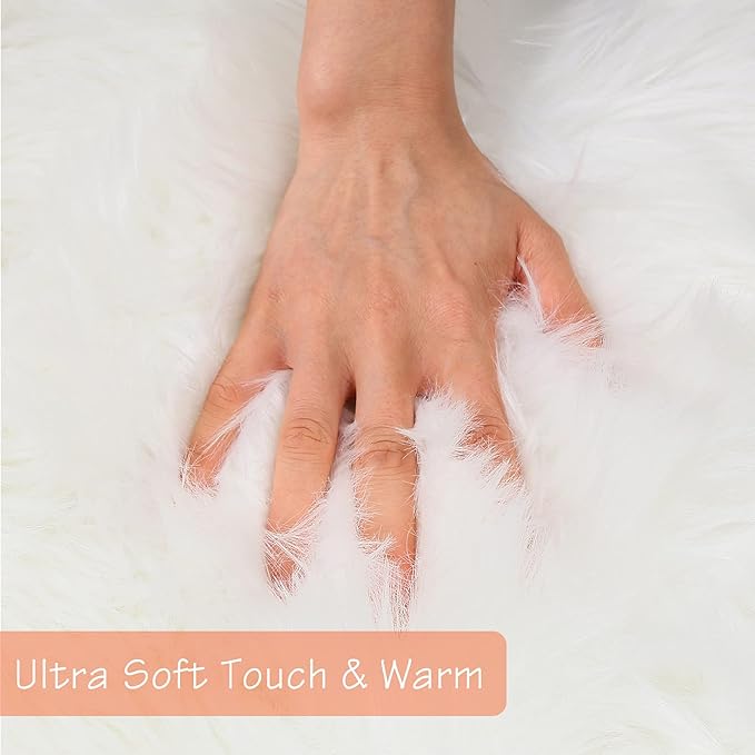 duduta White Faux Sheepskin Runner Rugs 2x6 ft, Fluffy Shag Bedroom Rug Fur - Image 2