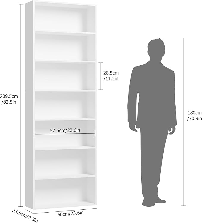 82" Tall Bookshelf, 7-Tier Open Shelves Bookcase, Freestanding Display Storage - Image 3