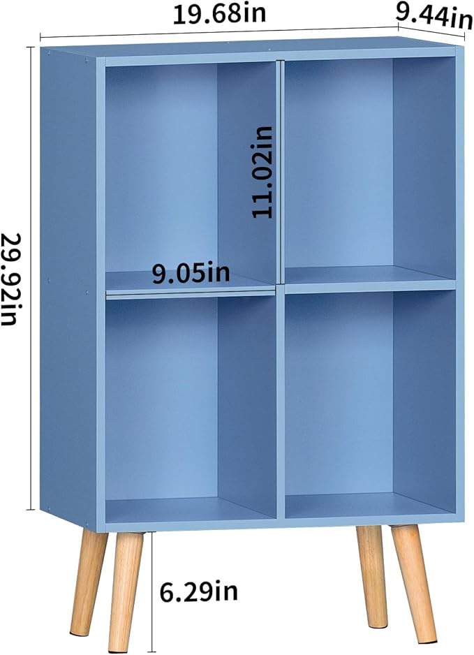 YAHARBO 4 Cube Bookshelf, Wooden Modern Bookcase - Image 3