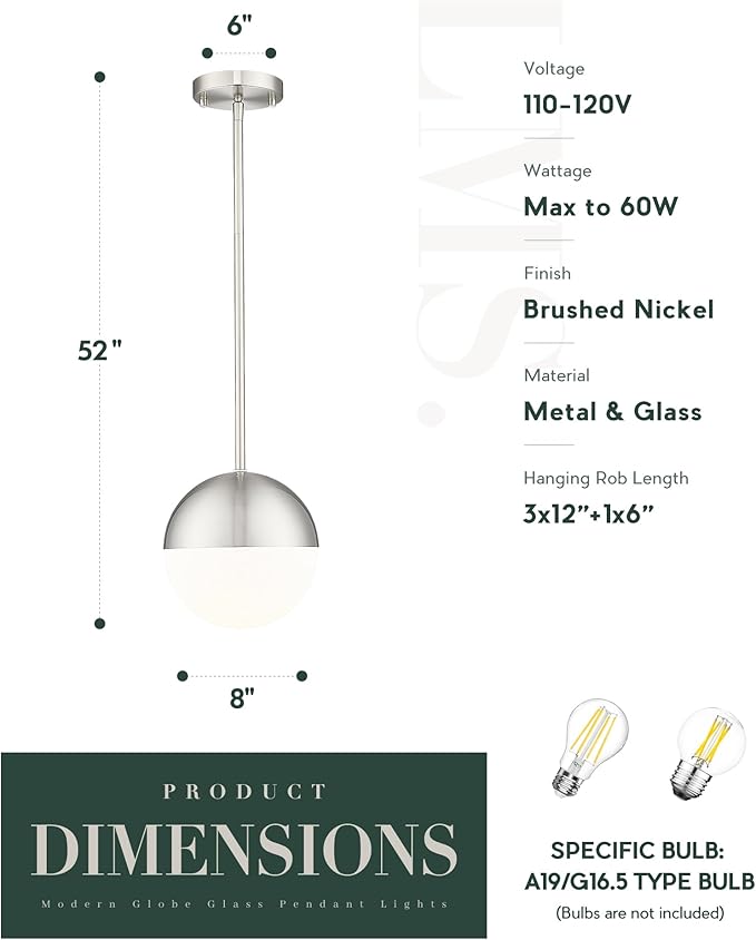 LMS 2 Pack Modern Pendant Lights, Mid Century Brushed Nickel Kitchen Lighting - Image 6