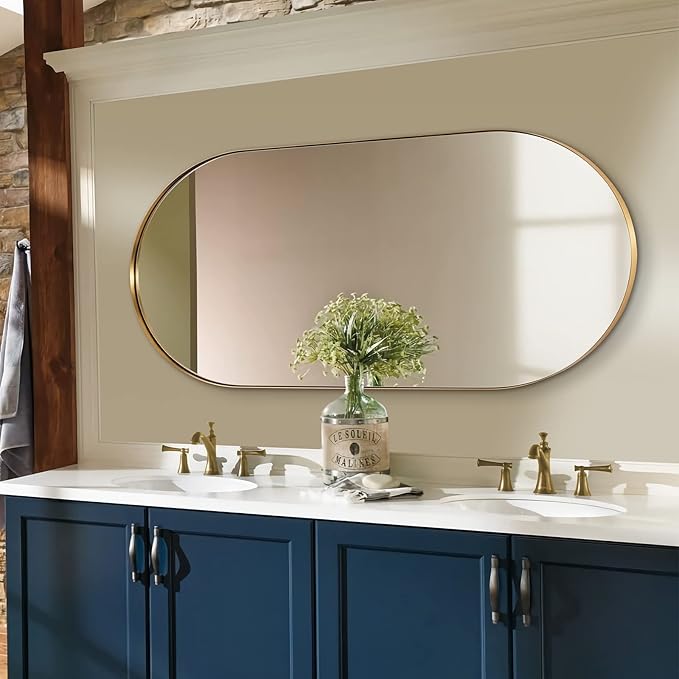 ANDY STAR Gold Bathroom Mirror 60 x 30 Inch, Full Length Mirror, Oval Vanity by ANDYSTAR