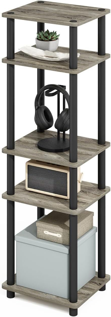 Furinno Turn-N-Tube Easy Assembly Stackable Standing Shelf, French Oak/Black - Image 6