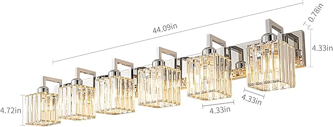 Modern Bathroom Vanity Light 6-Lights Chrome Crystal Wall Lamp Bathroom Modern - Image 3