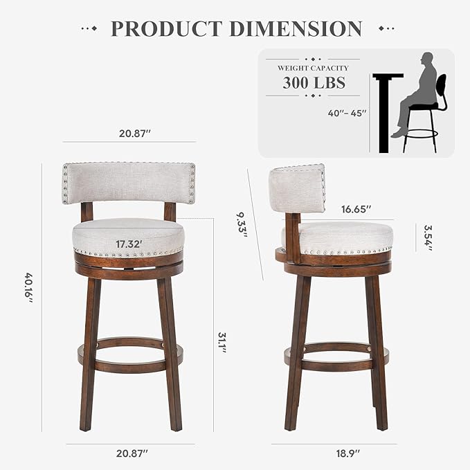 COLAMY Swivel Bar Stools Set of 2, 30 Inch Swivel Bar Height Bar Stools - Image 2