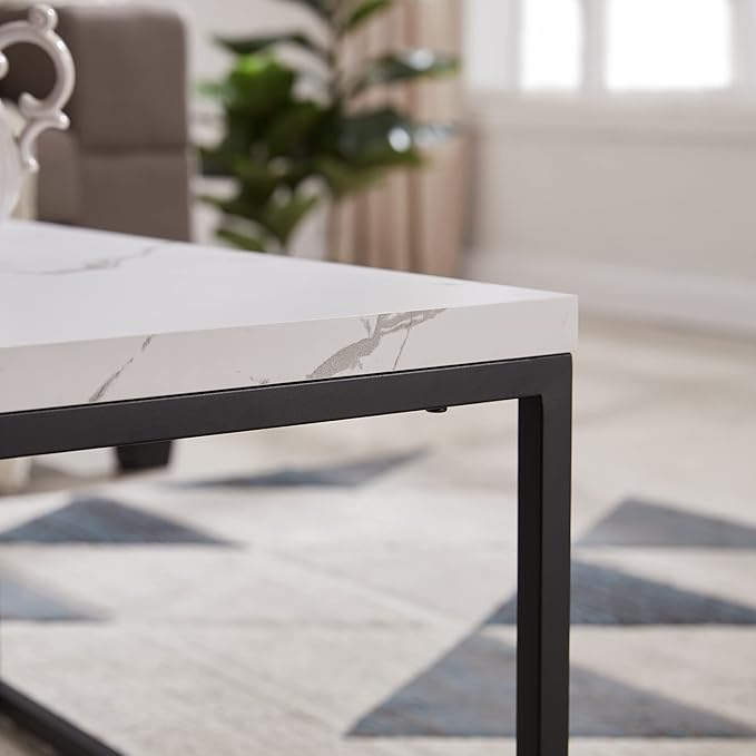 CENSI 30"x30" Marble Accent Coffee Table Ottoman - Image 8